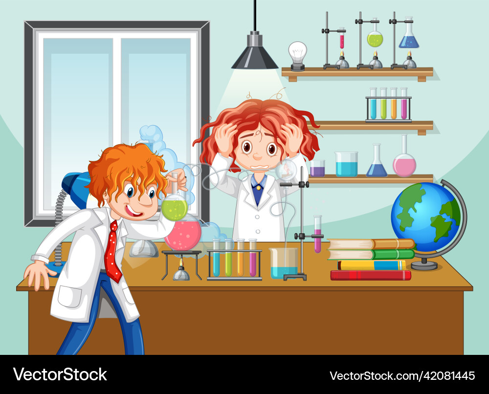 Classroom scene with scientist doing experiment Vector Image