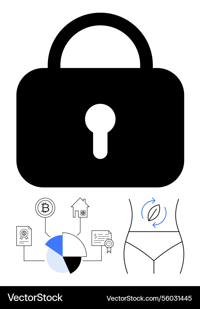 Data security lock with crypto finance elements Data security lock with crypto finance elements vector image