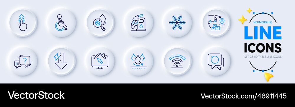 Disability snowflake and question mark line icons Disability snowflake and question mark line icons vector image