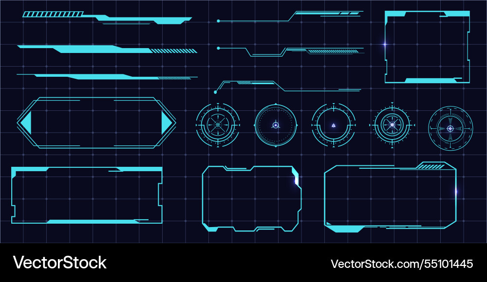 Futuristic hud frames borders text box game menu Futuristic hud frames borders text box game menu vector image