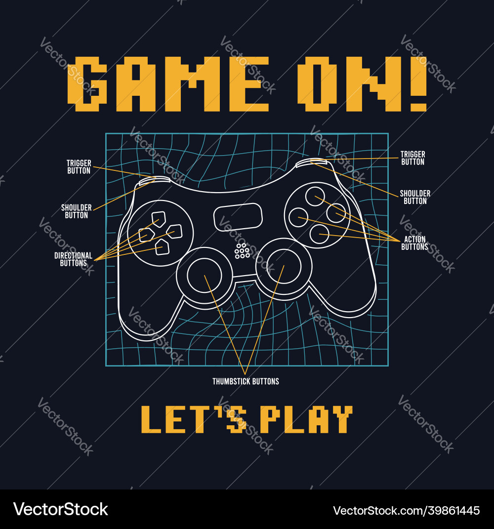 Gamepad or joystick design with pixel text slogan Gamepad or joystick design with pixel text slogan vector image