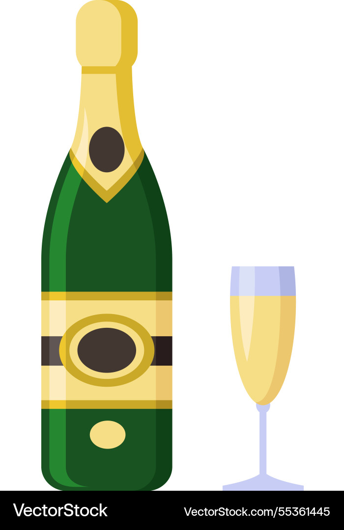 Green champagne bottle with gold foil and label Vector Image