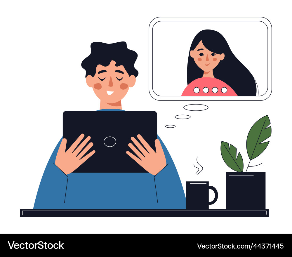 Man using tablet for communication via internet Vector Image