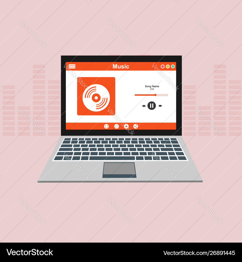 Media player application app template with flat Media player application app template with flat vector image