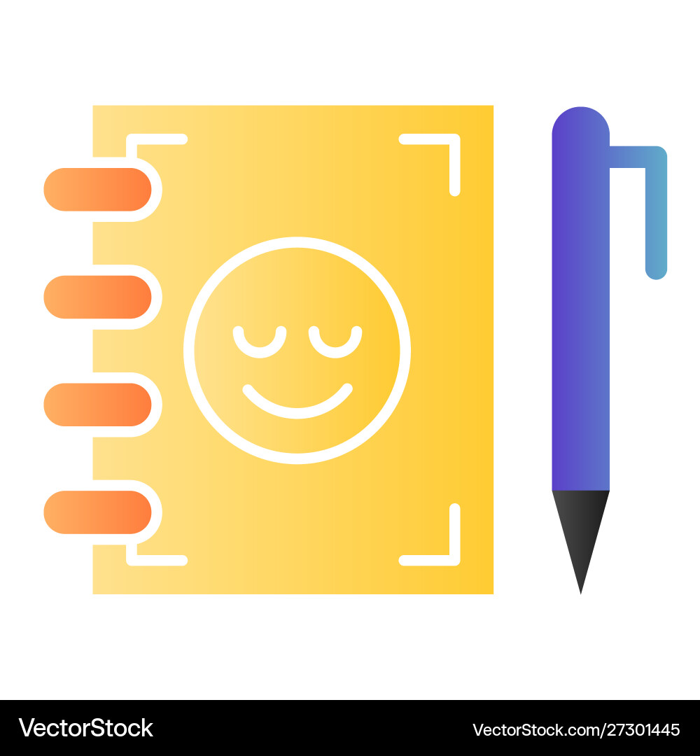 Notebook and pen flat icon notepad with smiley Vector Image