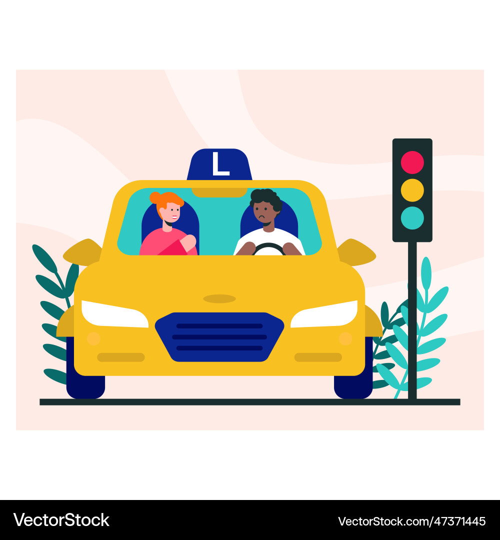 Process of learning to drive student learns Process of learning to drive student learns Vector Image