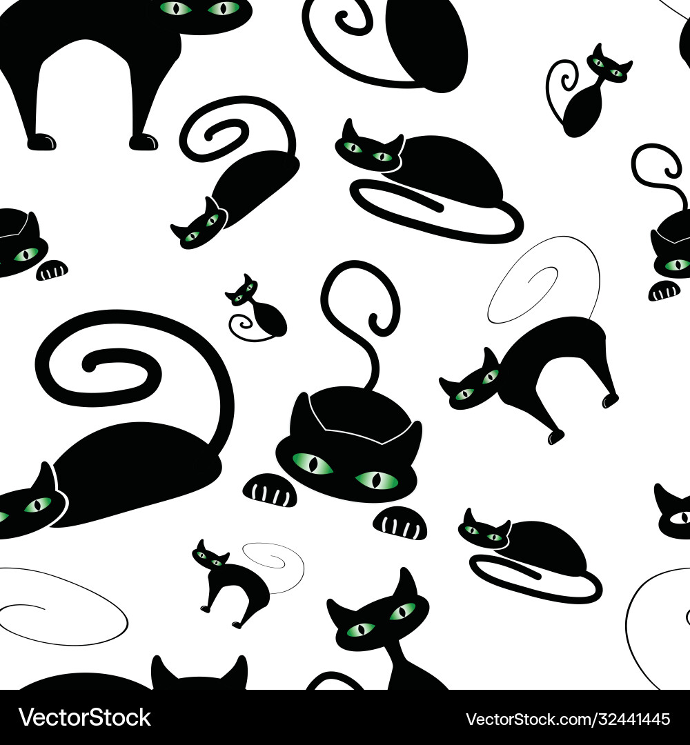 Seamless repeat pattern with black cat vector image