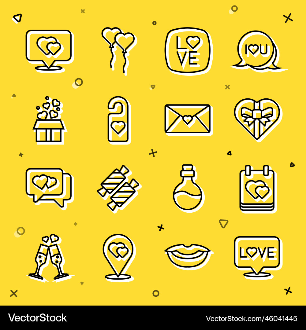 Set line love text calendar with heart candy Set line love text calendar with heart candy vector image