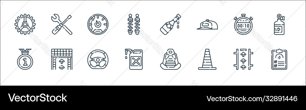 Auto racing line icons linear set quality Auto racing line icons linear set quality vector image