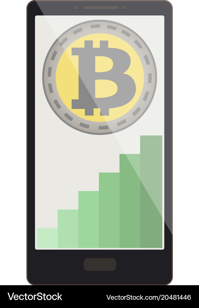 Bitcoin coin with growth graph on a phone screen vector image