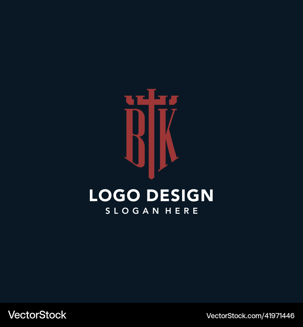 Bk initial monogram logos with sword and shield Bk initial monogram logos with sword and shield vector image