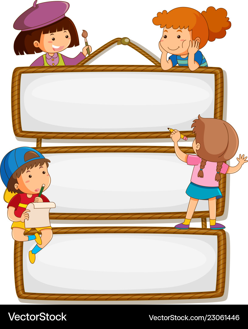 Children on empty signboard vector image