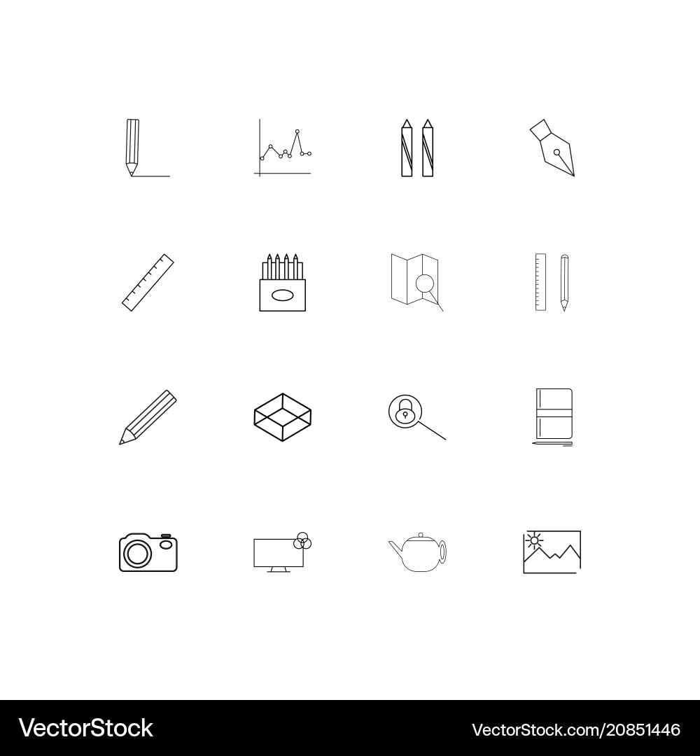 Creative process and design linear thin icons set vector image