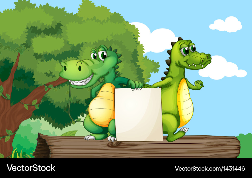 Crocodiles at the top of a trunk holding an empty vector image