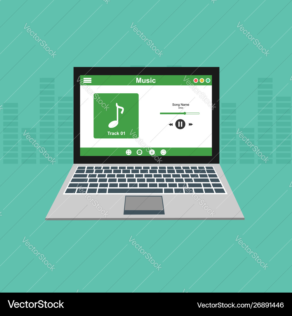 Media player application app template with flat vector image