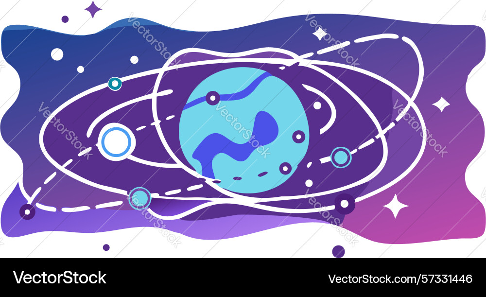 Planet with orbits abstract cosmic system vector image