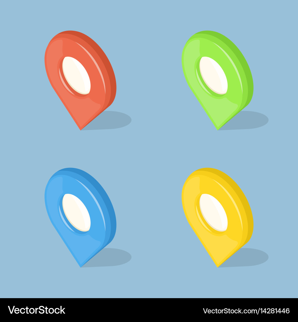 Set of color 3d gps pointers isolated on blue Vector Image