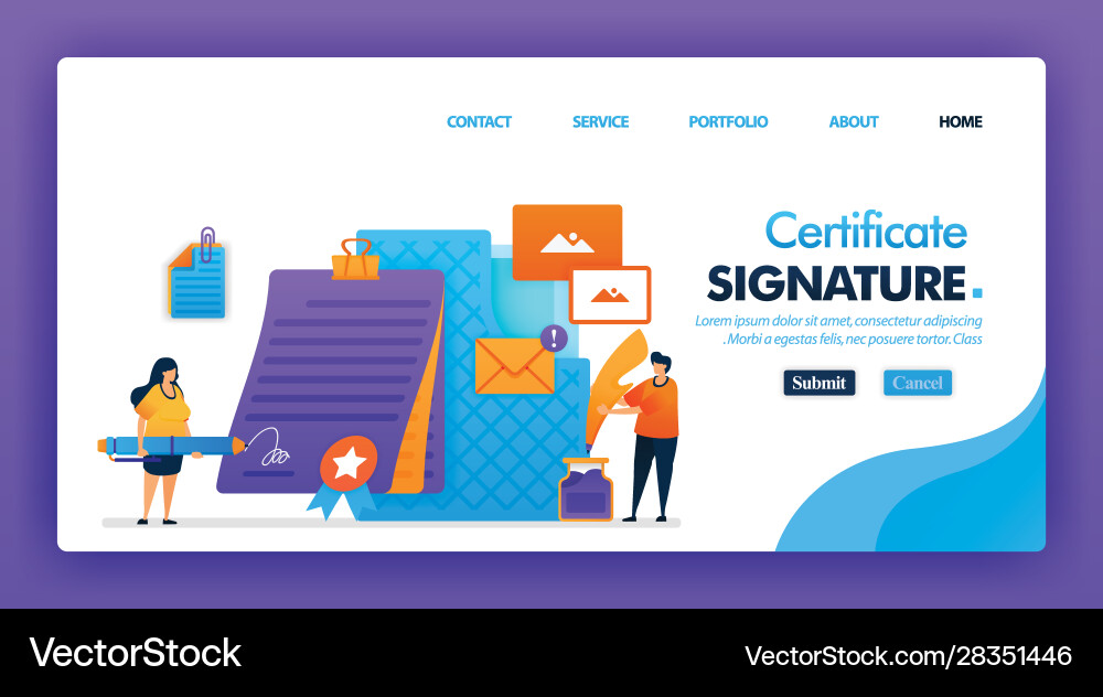 Signature certificate concept design for landing Vector Image