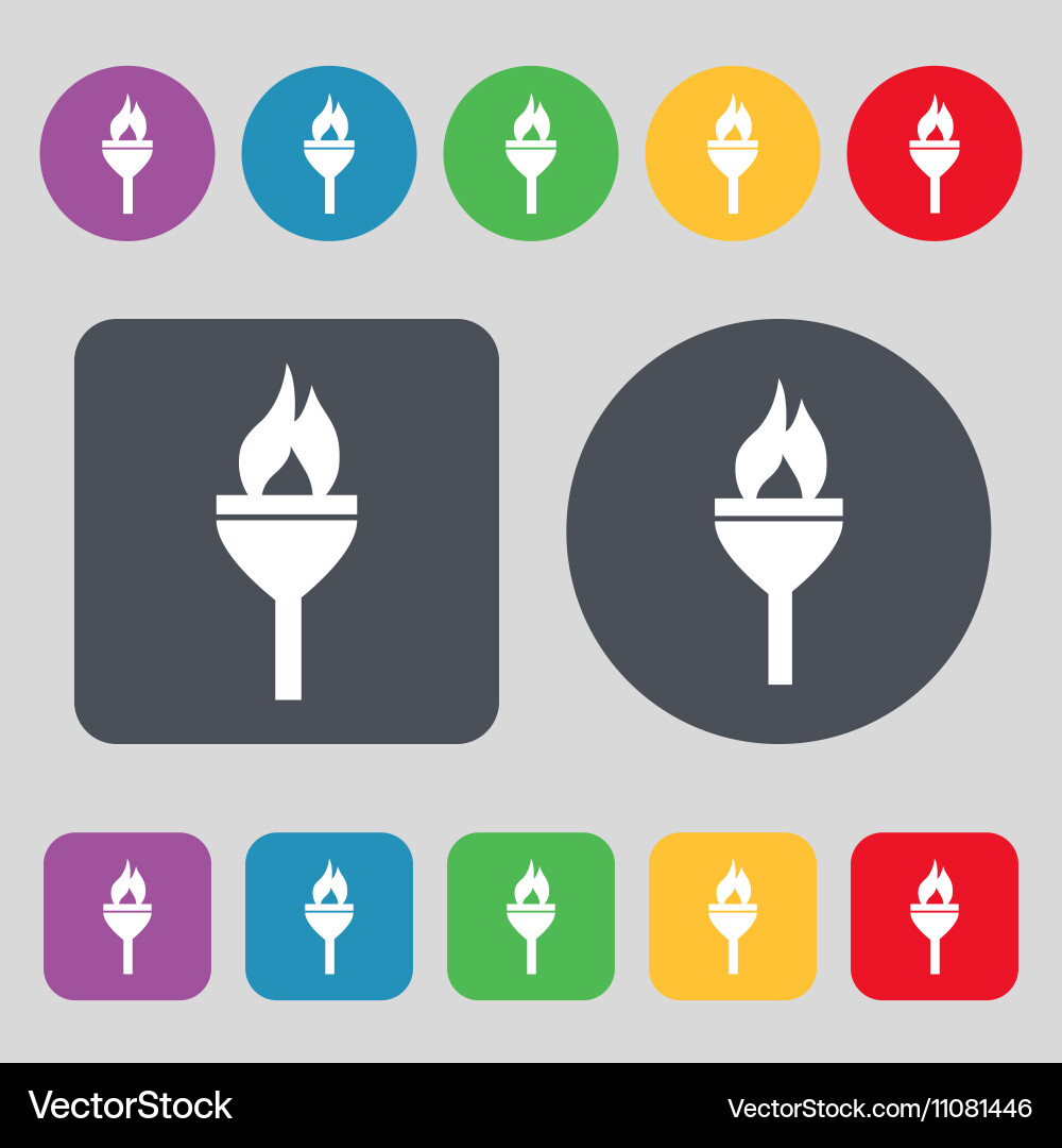 Torch icon sign a set of 12 colored buttons flat vector image