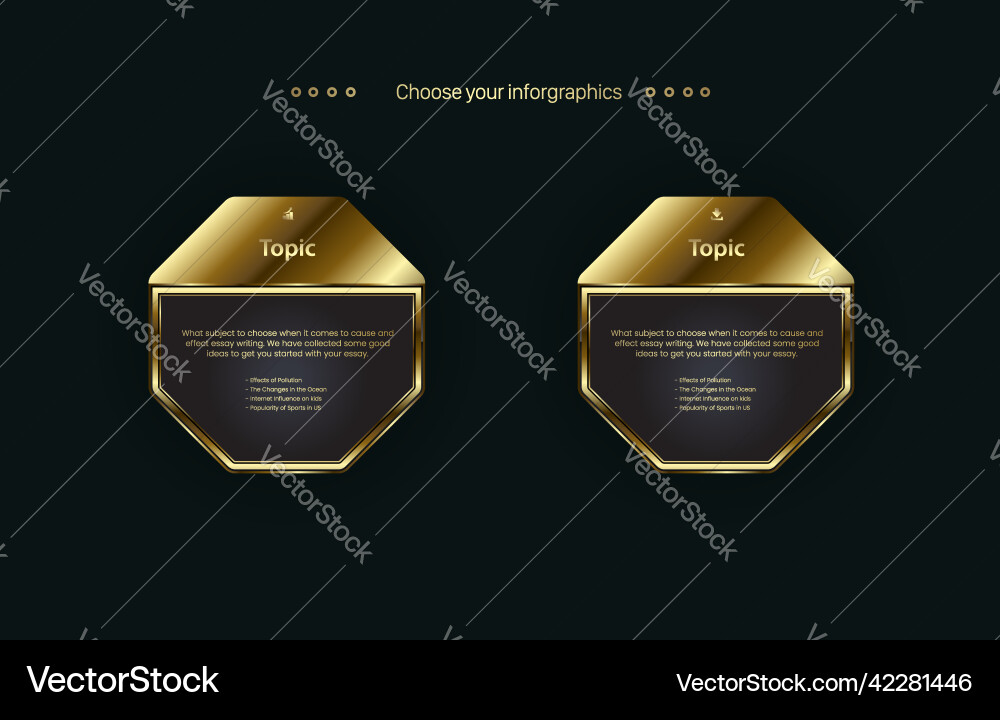Two polygon shape buttons design in golden color Vector Image