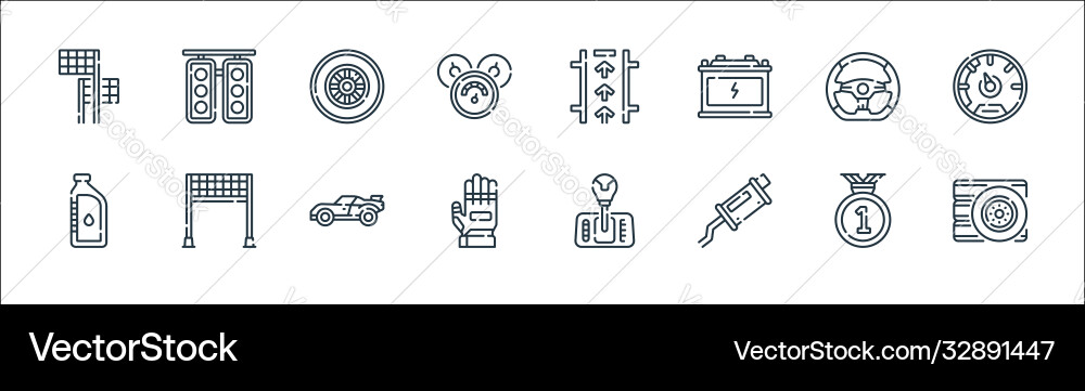 Auto racing line icons linear set quality vector image