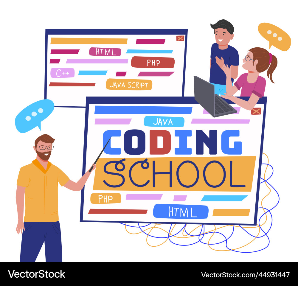 Children coding school teamwork during Children coding school teamwork during vector image