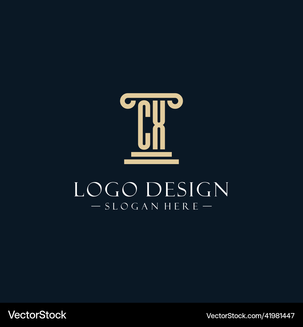 Cx initial monogram logos with pillar shapes style vector image