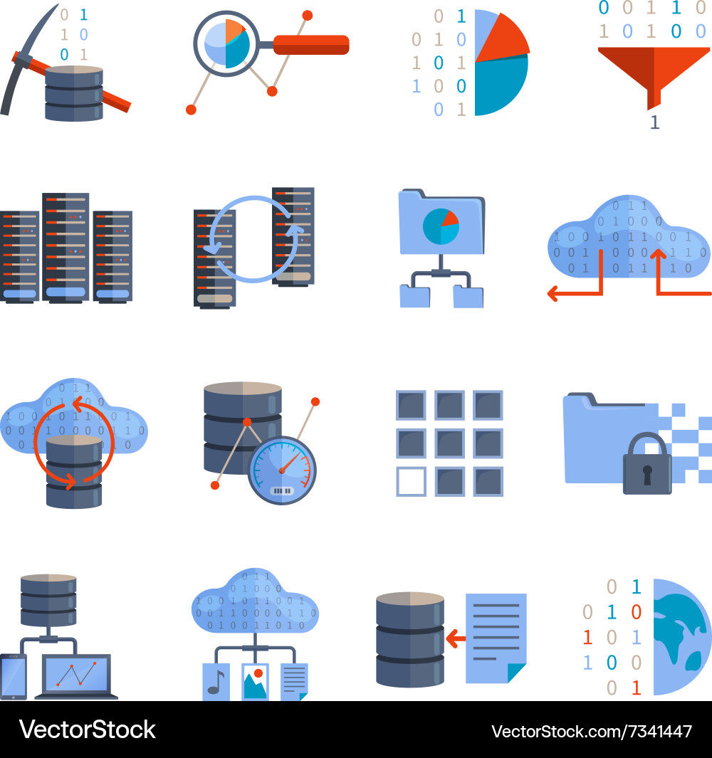Data Processing Icons Set vector image