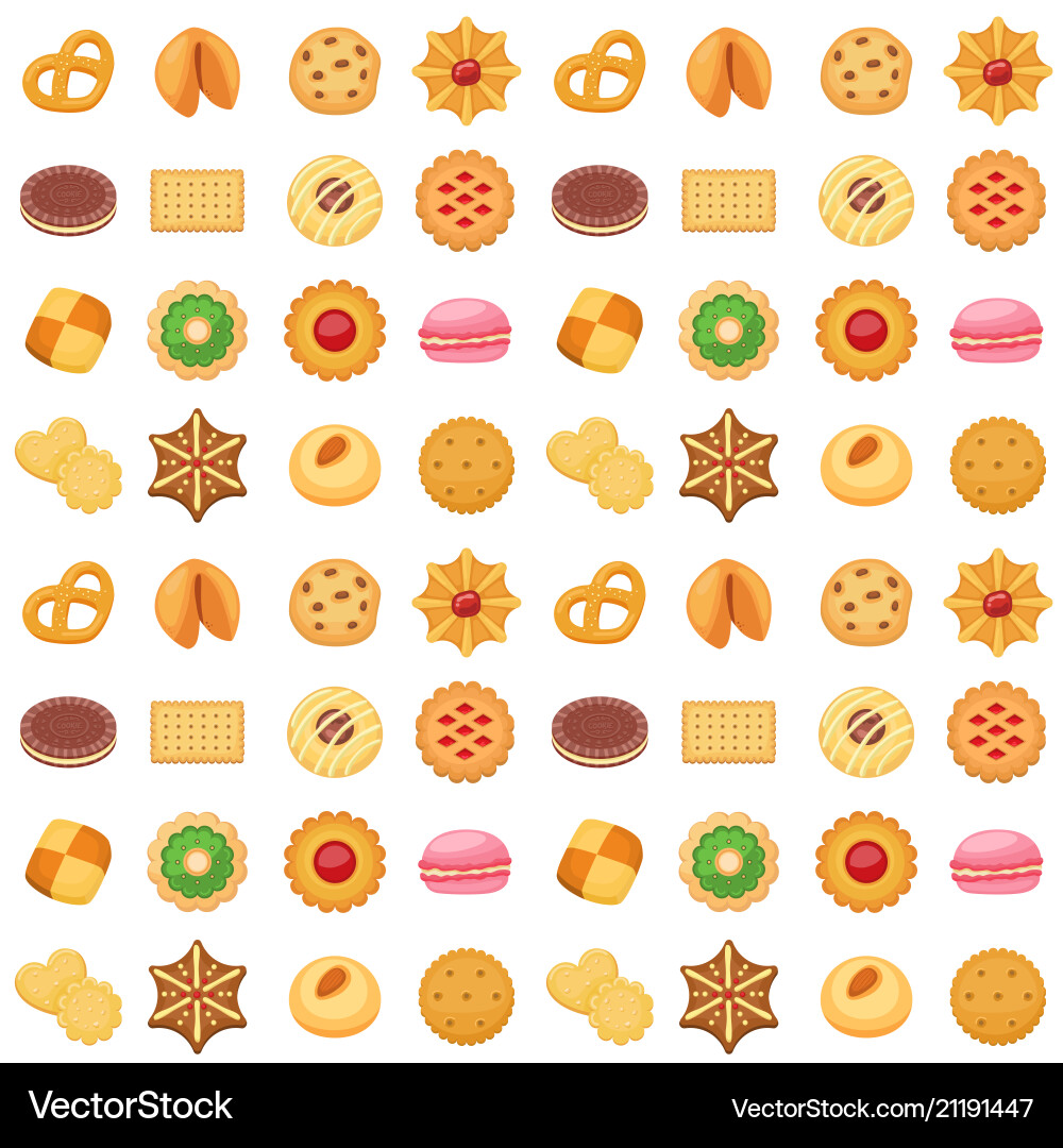 Different cookie cakes seamless pattern background Different cookie cakes seamless pattern background vector image