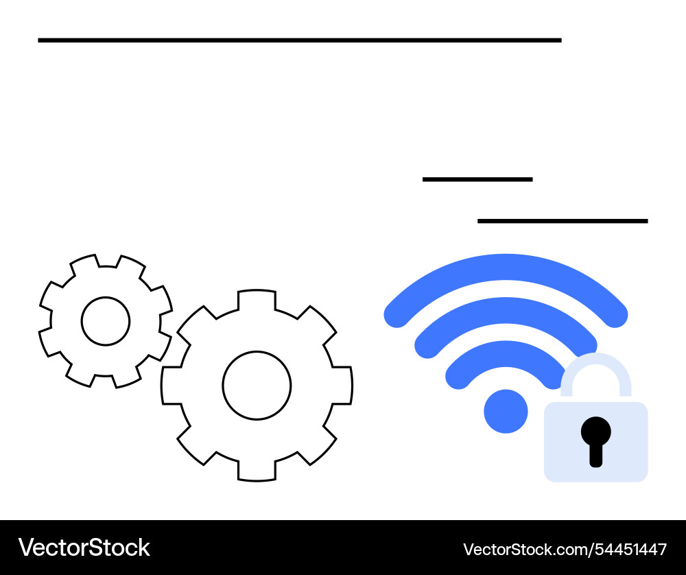 Gears wireless signal and padlock representing Gears wireless signal and padlock representing vector image