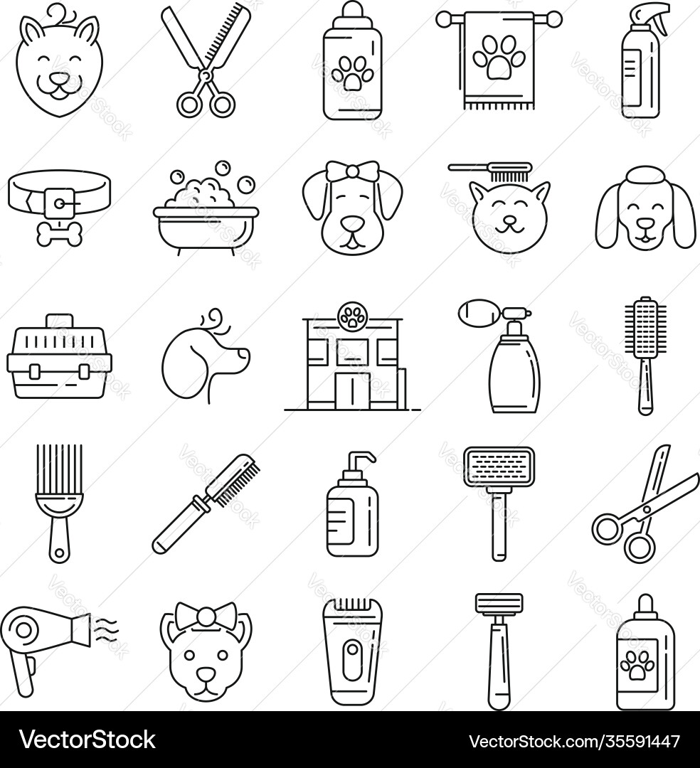 Grooming Icons Set - Pet Care Vector Image