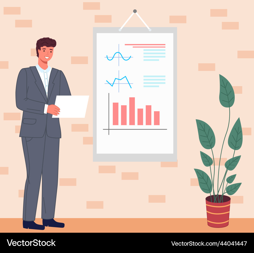 Man analyses digital report with data statistical Man analyses digital report with data statistical vector image