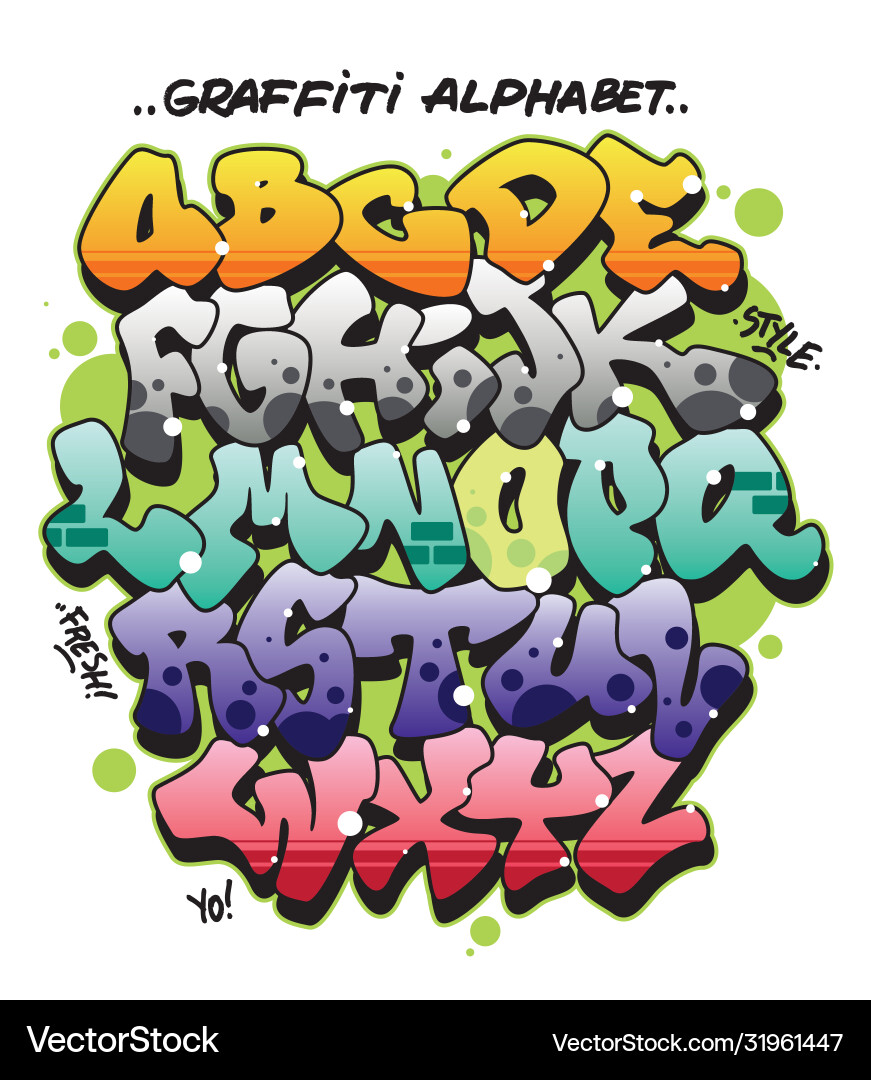 Multicolored comic style graffiti alphabet vector image