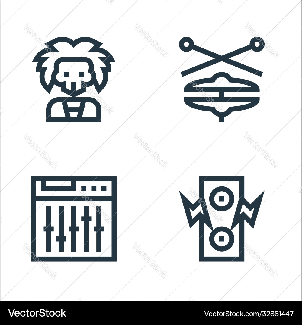 Rock and roll line icons linear set quality Rock and roll line icons linear set quality vector image