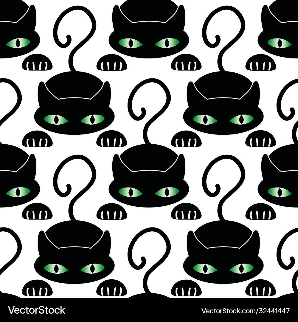 Seamless repeat pattern with black cat vector image