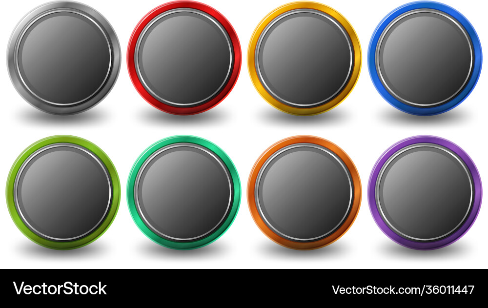 Set rounded circle button with metal frame Set rounded circle button with metal frame vector image