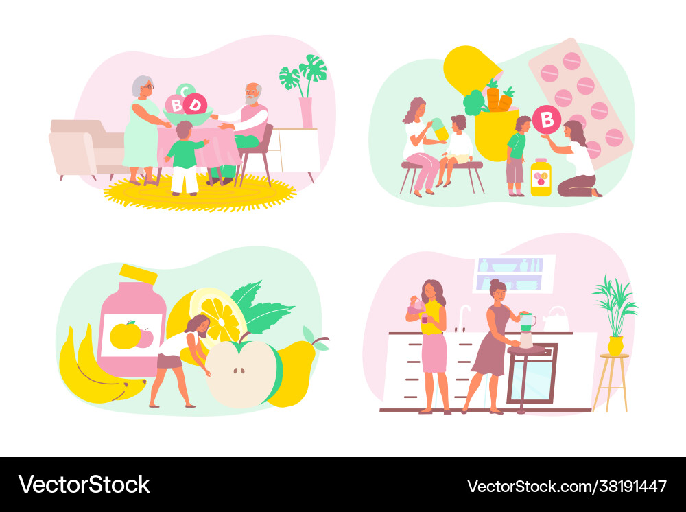 Vitamins flat set vector image