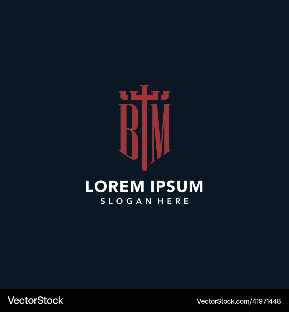 Bm initial monogram logos with sword and shield Vector Image