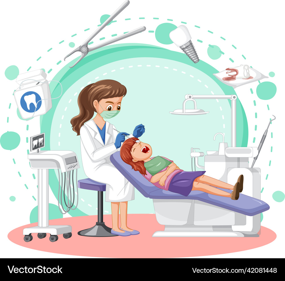 Dentist woman examining patient teeth on white Dentist woman examining patient teeth on white vector image