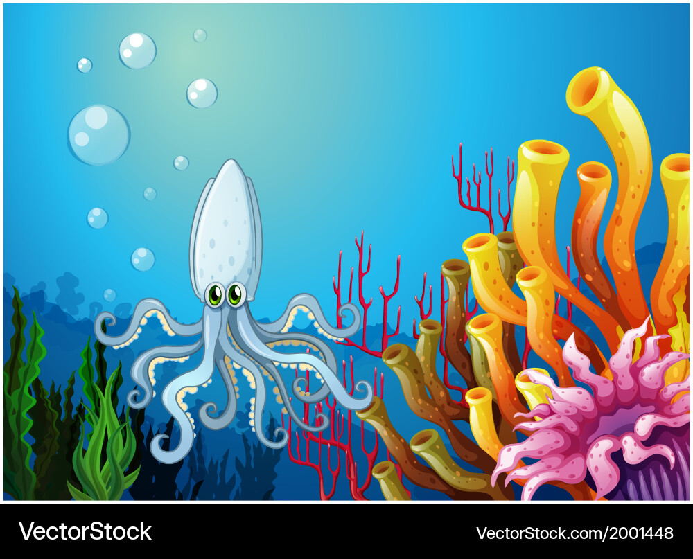 Ein tiefes Meer mit einem Oktopus vektorbild