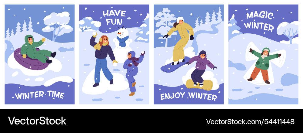 Family winter entertainment cards outdoor snow Family winter entertainment cards outdoor snow vector image