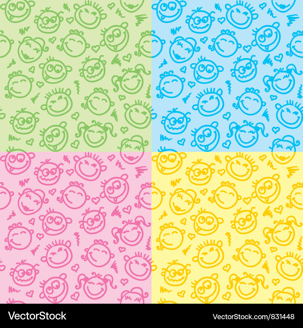 Funny faces patterns Vector Image