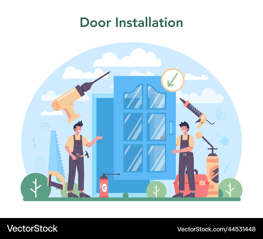 Installer concept worker in uniform installing Installer concept worker in uniform installing Vector Image
