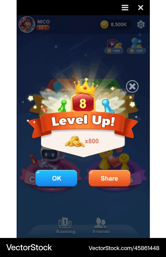 Komplettes Set von Level-Taste Spiel ui Pop-up-Symbol Vektorbild