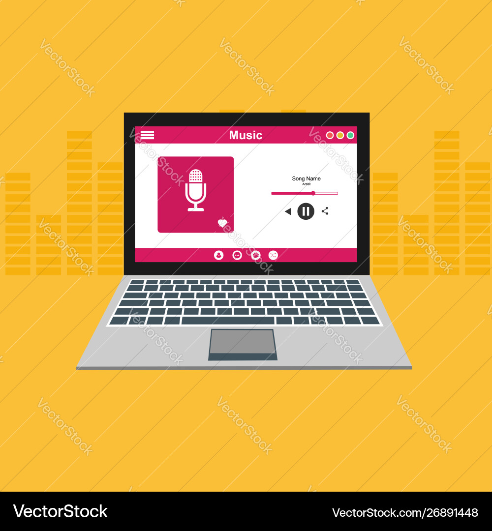 Media player application app template with flat Vector Image