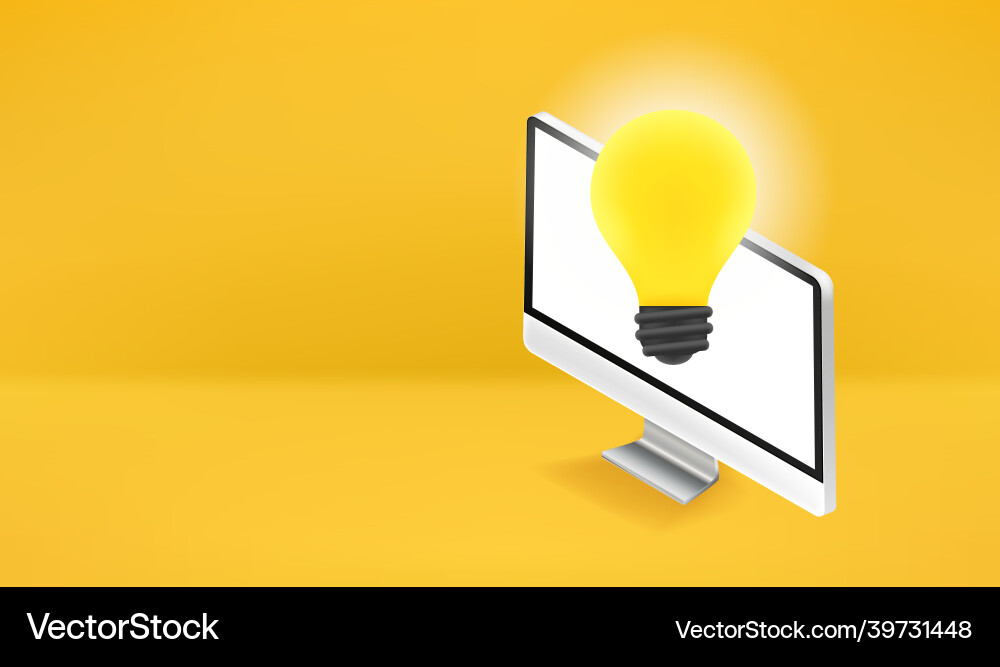 Modern computer with lightbulb idea concept vector image