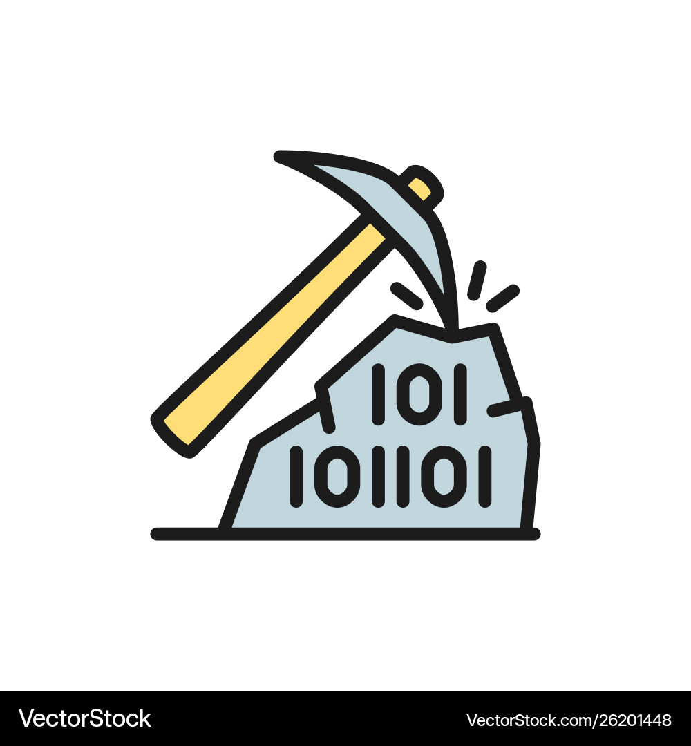 Pickaxe with binary stone code blockchain vector image