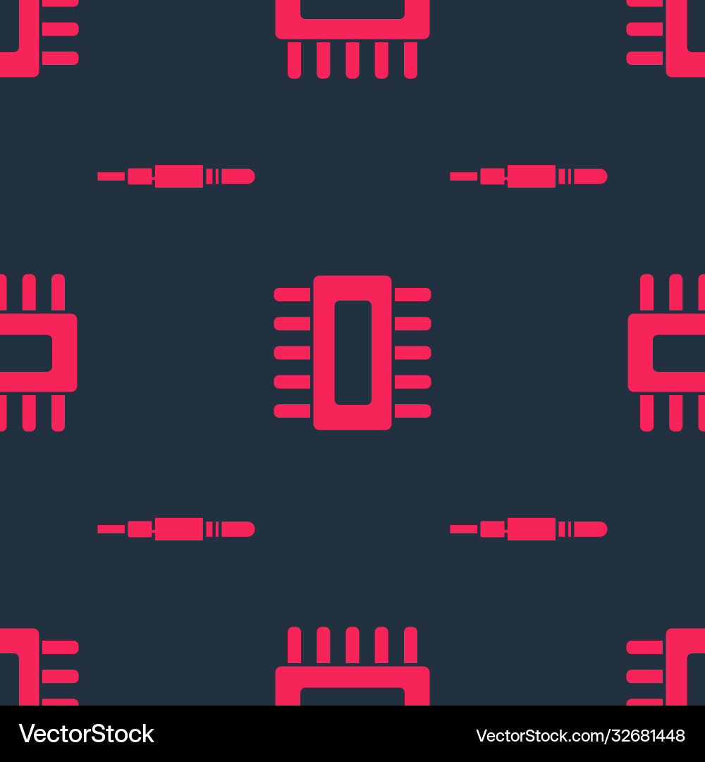 Set audio jack and processor with microcircuits Vector Image