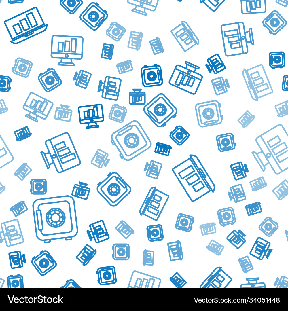 Set line safe laptop with graph chart and monitor Vector Image