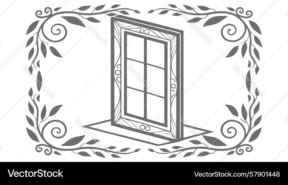 Window with leafy vine border rustic botanical Vector Image